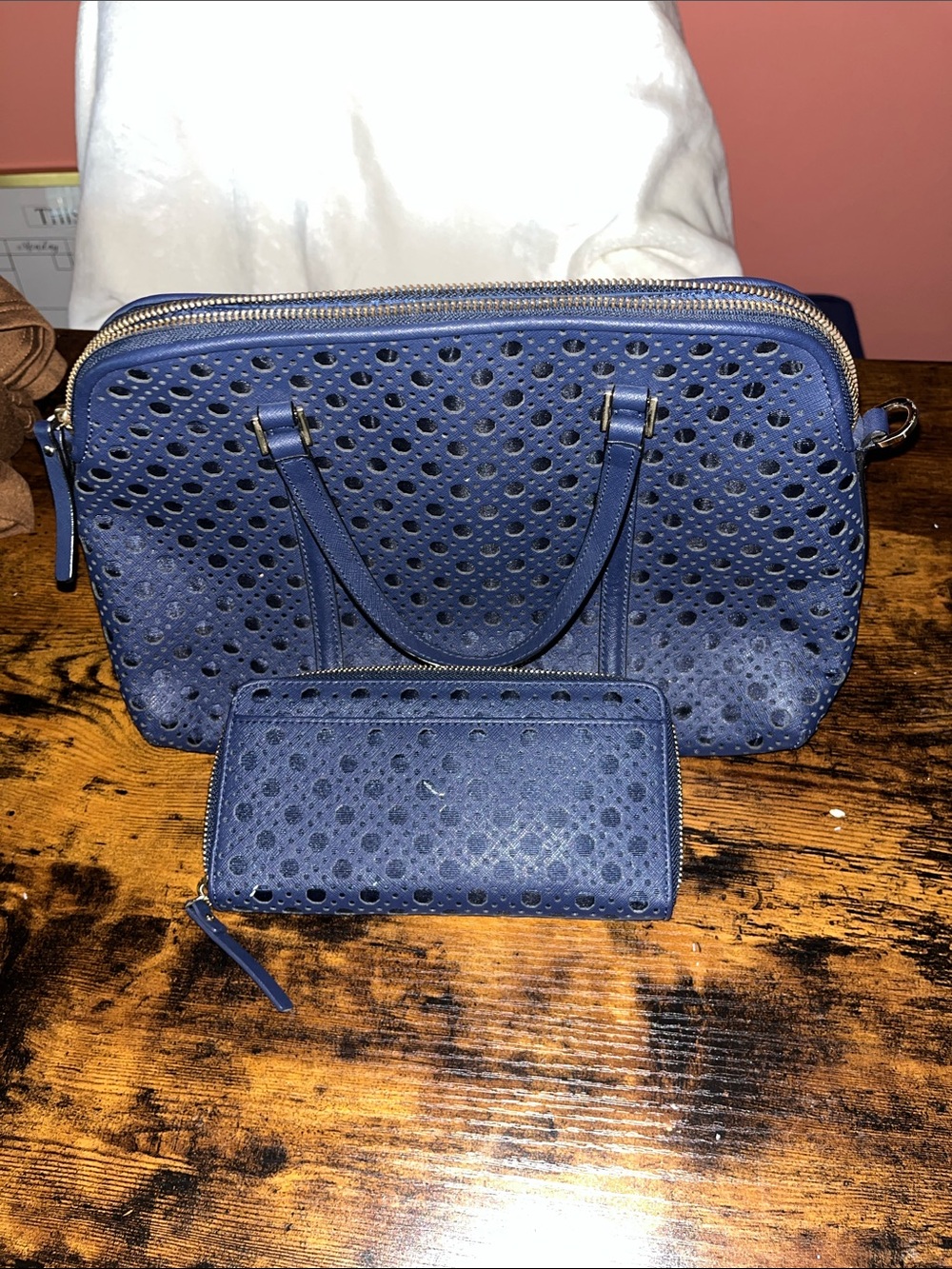 kate spade Black Perforated Tote with Matching Wallet